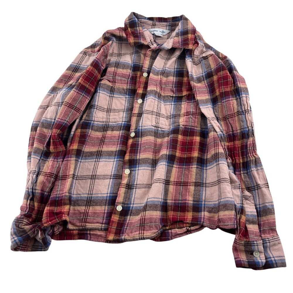 Old Navy Womens Flannel The Boyfriend Shirt Pink Plaid Medium - Picture 1 of 5